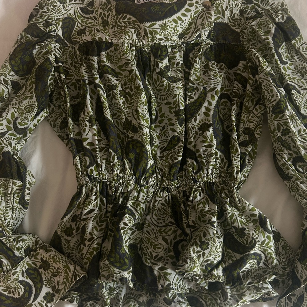 Ciao Lucia Green Ruched Long Sleeve Blouse